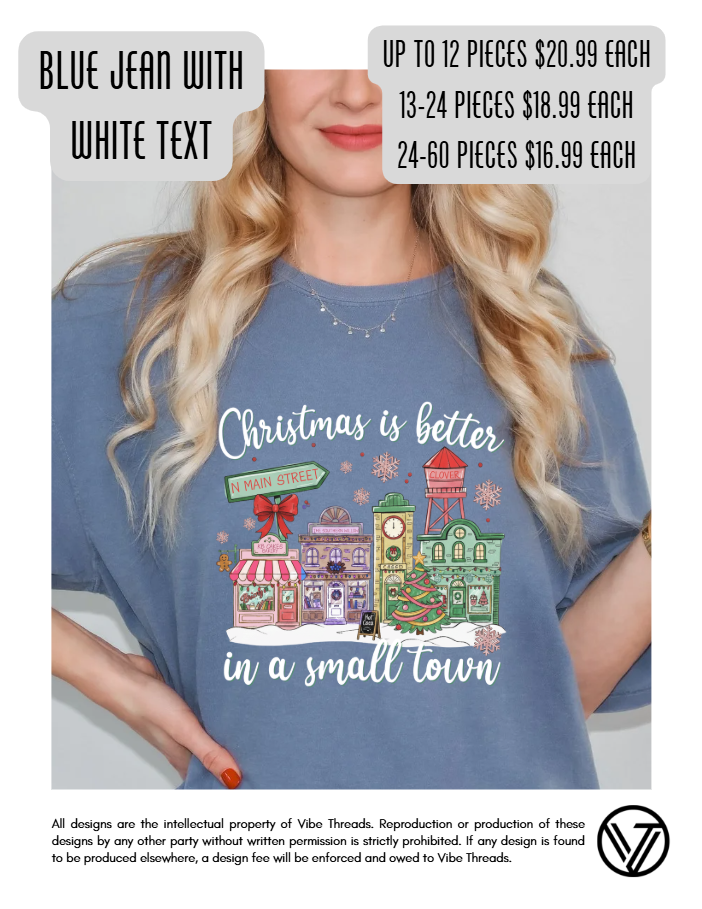 Small Town Christmas Tee - Blue Jean w/ White Text