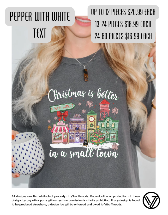 Small Town Christmas Tee - Pepper w/ White Text